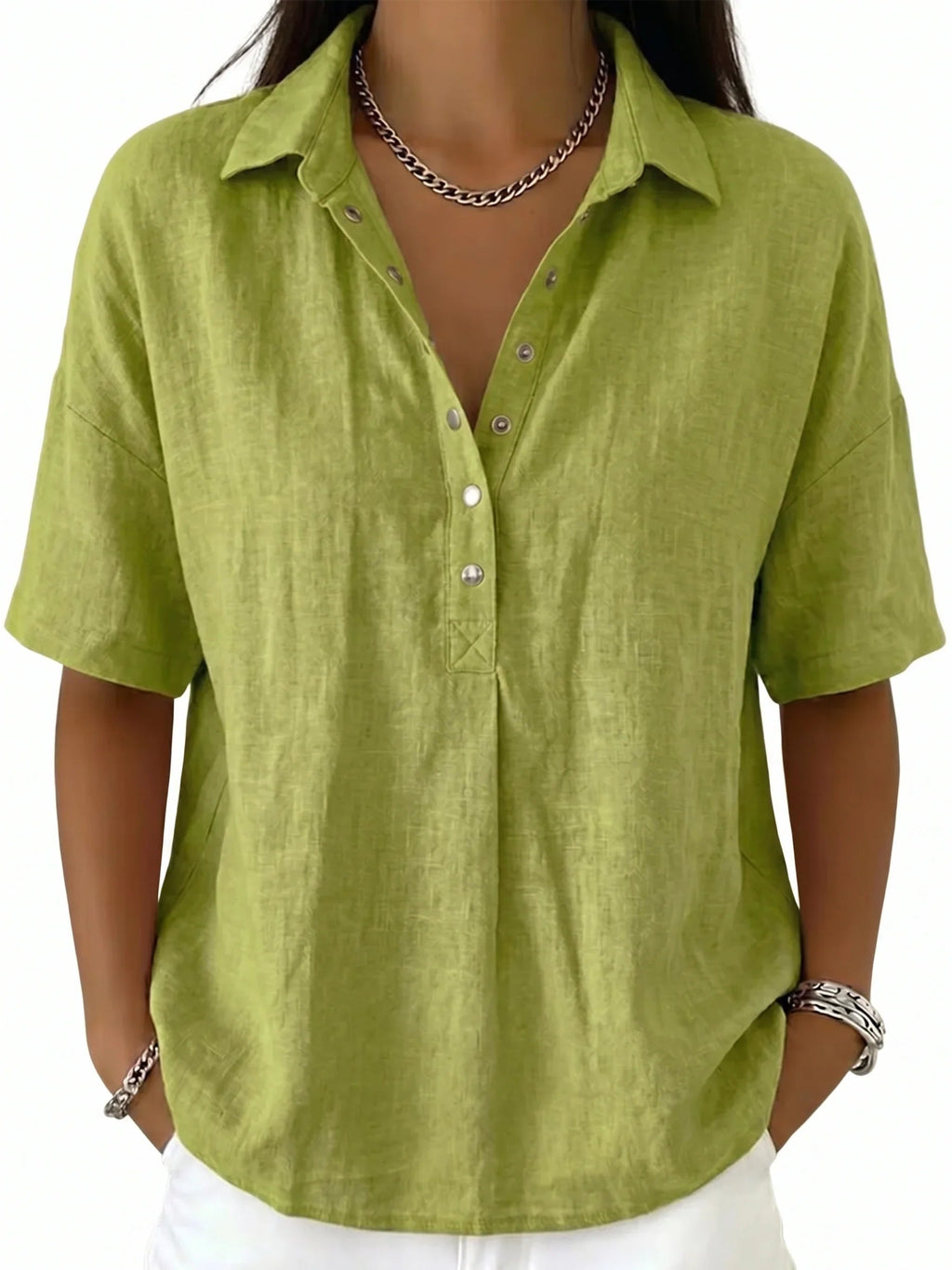 New Arrivals🔥Women's Classic Linen Shirt Collar Short Sleeve Shirt T Shirts