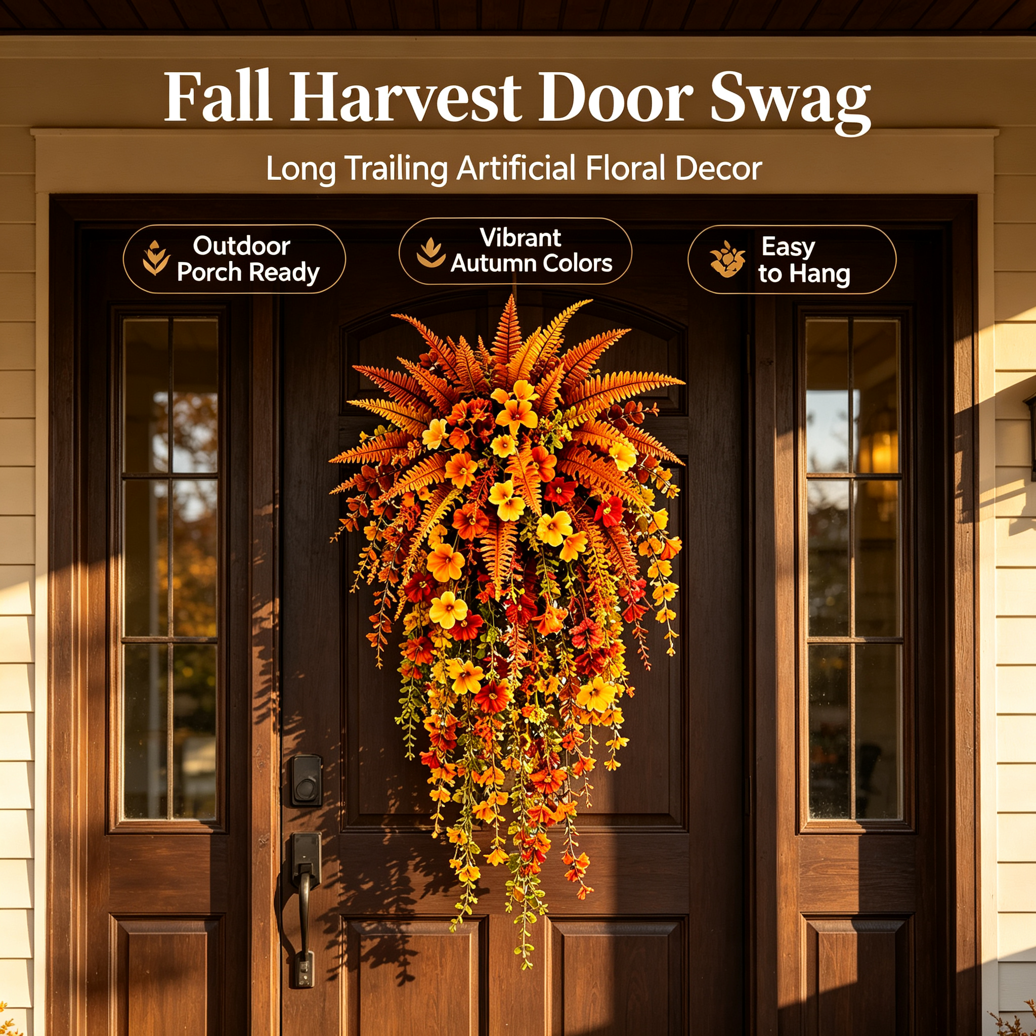 Artificial Fall Harvest Hanging Basket - Autumn Porch & Door Decoration