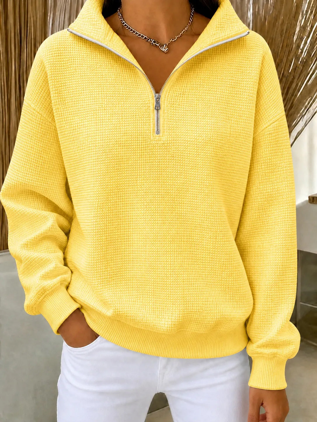 CLEARANCE SALE🔥Women's Waffle Knit Quarter-Zip Sweatshirt – MYEETTSY