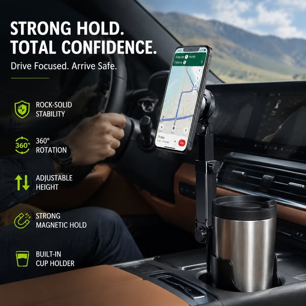 ⭐2026 New Arrival💥HOT SALE🥳🧲Car Cup Holder Phone Mount – 360° Adjustable, Strong N52 Magnet, One-Hand Operation, Fits All Phones, Stable Magnetic & Clamp Models for Safe Driving