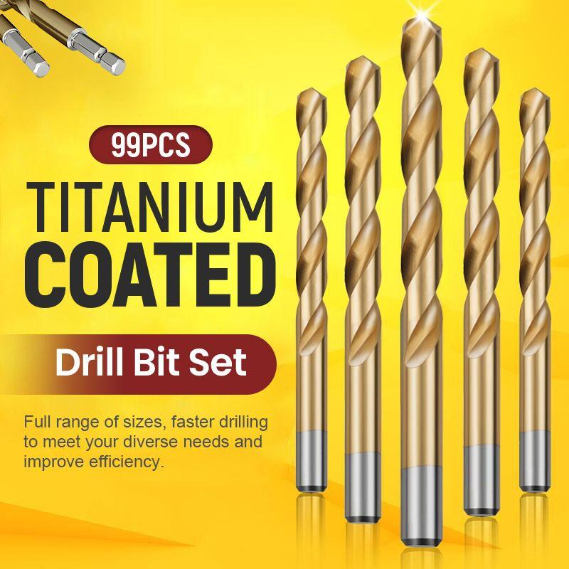 🔥Limited time 50% OFF!🔧 High-efficiency tool favored by veteran craftsmen!Factory Outlet-99pcs Titanium Coated Drill Bit Set