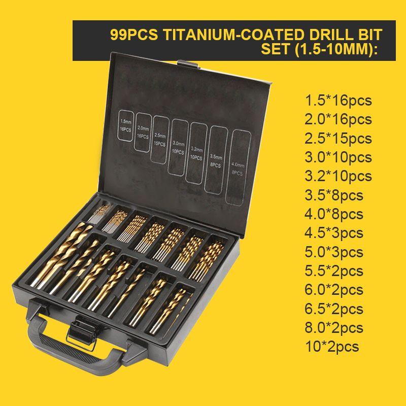 🔥Limited time 50% OFF!🔧 High-efficiency tool favored by veteran craftsmen!Factory Outlet-99pcs Titanium Coated Drill Bit Set