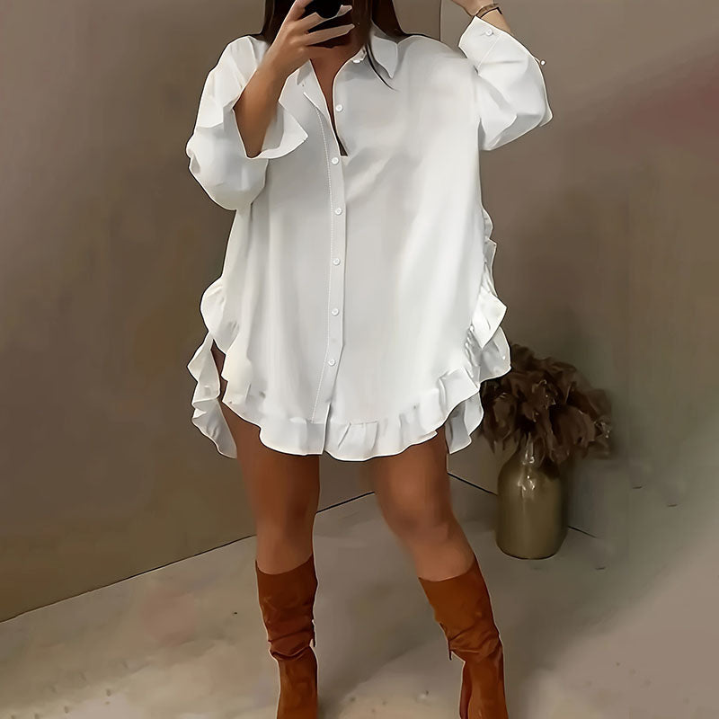 Loose-fitting ruffled hem shirt