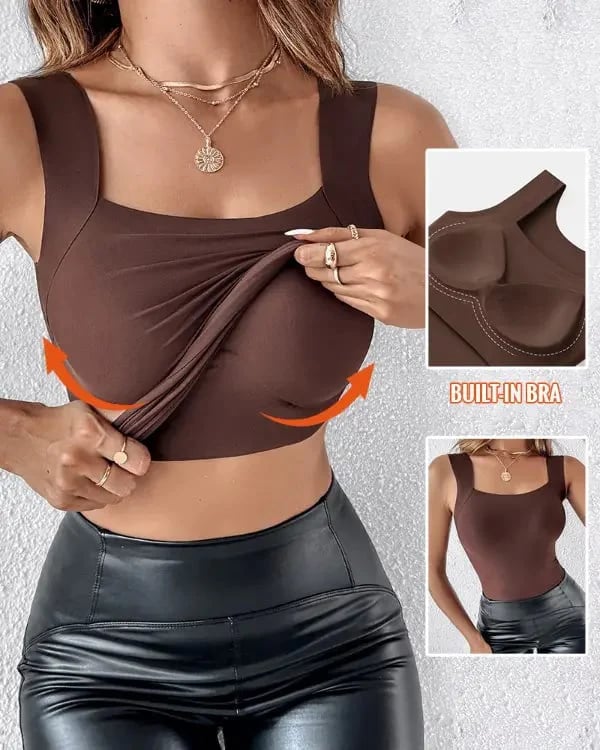 🏆 Last Day Special Price £8.77 ! 💐 Women’s U-Neck Tank Tops with Built-In Bra