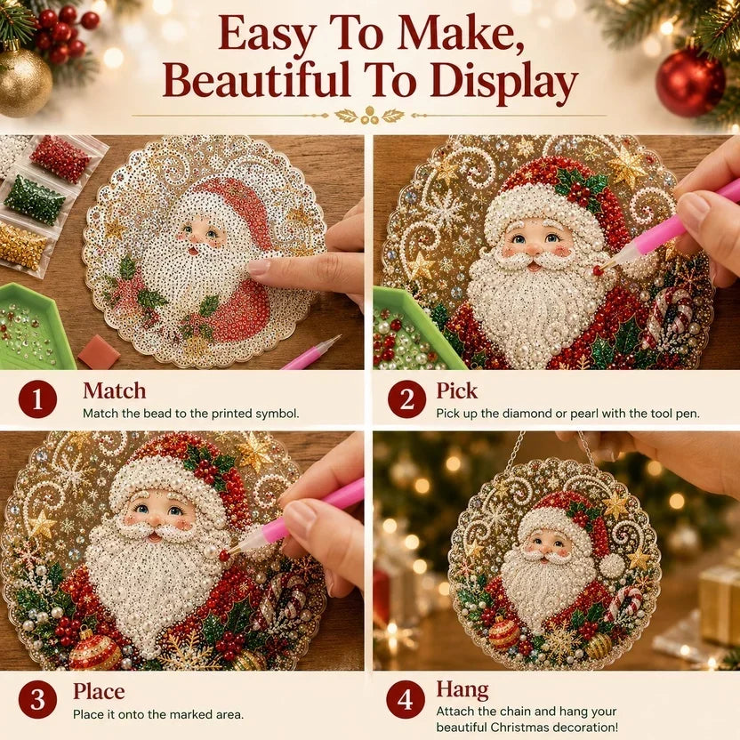 🎄Christmas Pearl Diamond Art Hanging Ornament Kit | Resistant Non-Fading Pearl Beads DIY Handmade Holiday Hanging Decor 🎅💎