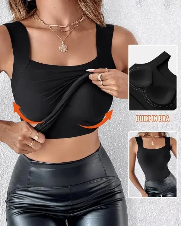 🏆 Last Day Special Price £8.77 ! 💐 Women’s U-Neck Tank Tops with Built-In Bra