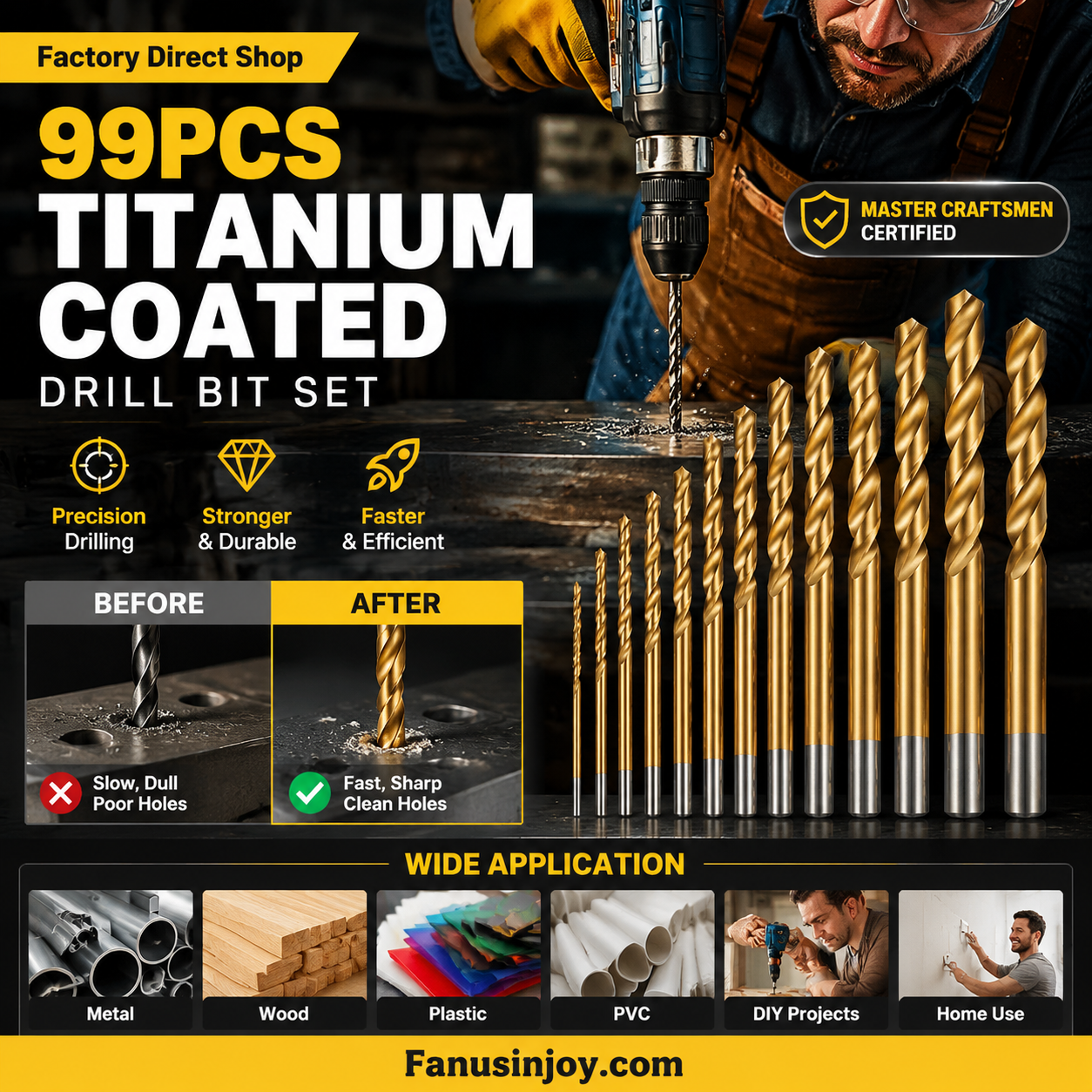 🔥Limited time 50% OFF!🔧 High-efficiency tool favored by veteran craftsmen!Factory Outlet-99pcs Titanium Coated Drill Bit Set