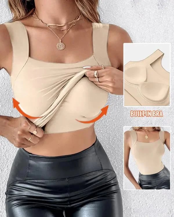 🏆 Last Day Special Price £8.77 ! 💐 Women’s U-Neck Tank Tops with Built-In Bra