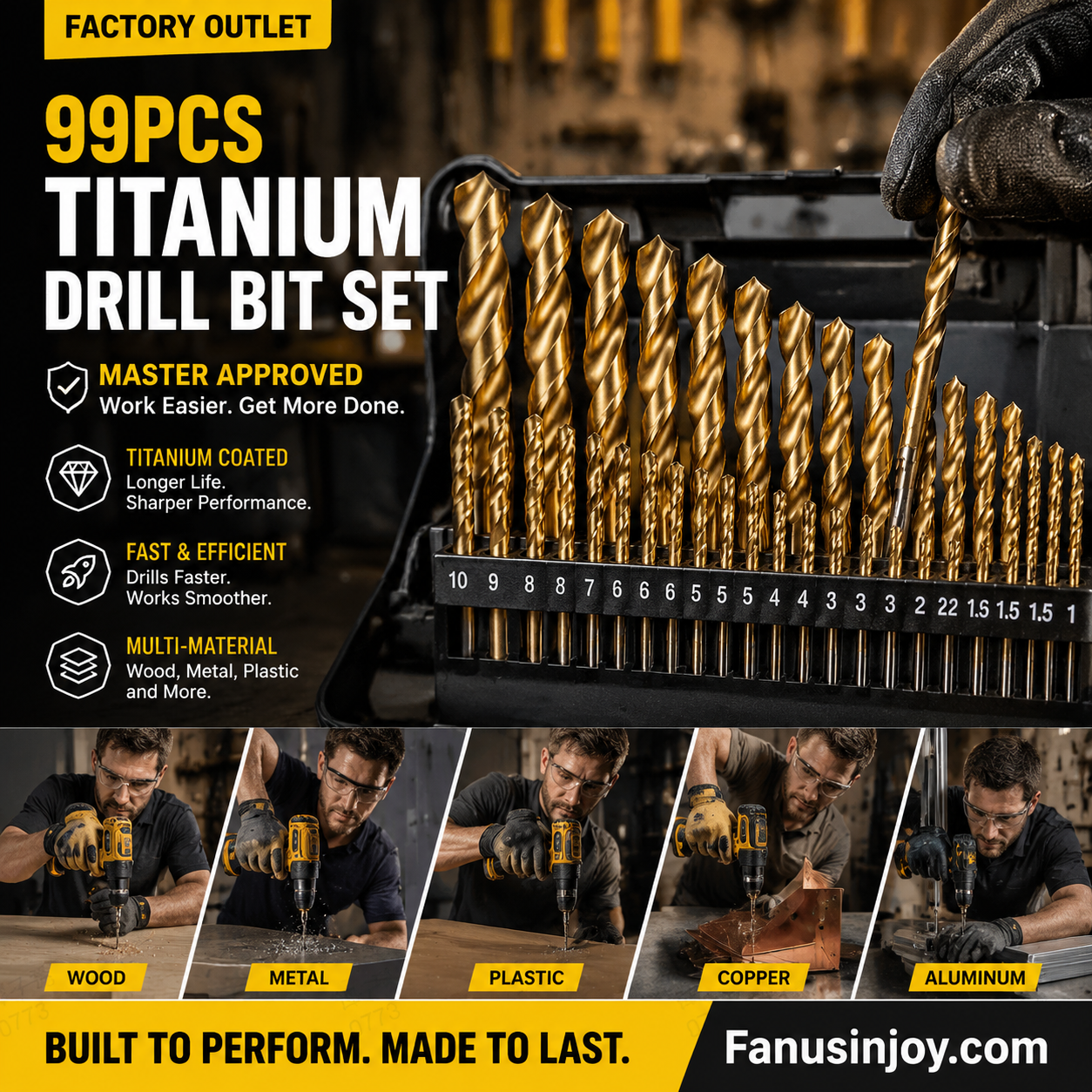 🔥Limited time 50% OFF!🔧 High-efficiency tool favored by veteran craftsmen!Factory Outlet-99pcs Titanium Coated Drill Bit Set