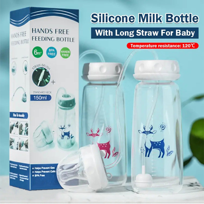 Professional Safe Silicone Bottle with Extended Straw