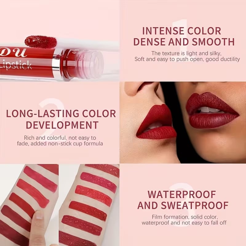 💝10Pcs Matte Waterproof  Long Lasting Lip Gloss