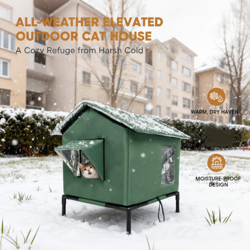 ⏳Time-Limited Special⏰All-Weather Elevated Outdoor Cat House – Waterproof, Insulated, Foldable 🌧️
