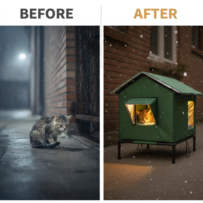 ⏳Time-Limited Special⏰All-Weather Elevated Outdoor Cat House – Waterproof, Insulated, Foldable 🌧️