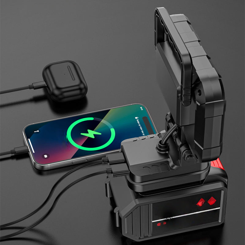 ⏳LIMITED TIME: 50% OFF!💡180° Rotatable LED Work Light – With Dual USB Power Bank Function – Rugged & Cordless – Universal Battery Compatibility – For Garage, Construction & Camping