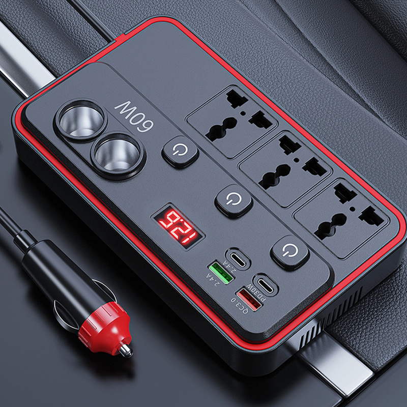 Multifunctional Car Charger with AC Outlets & USB