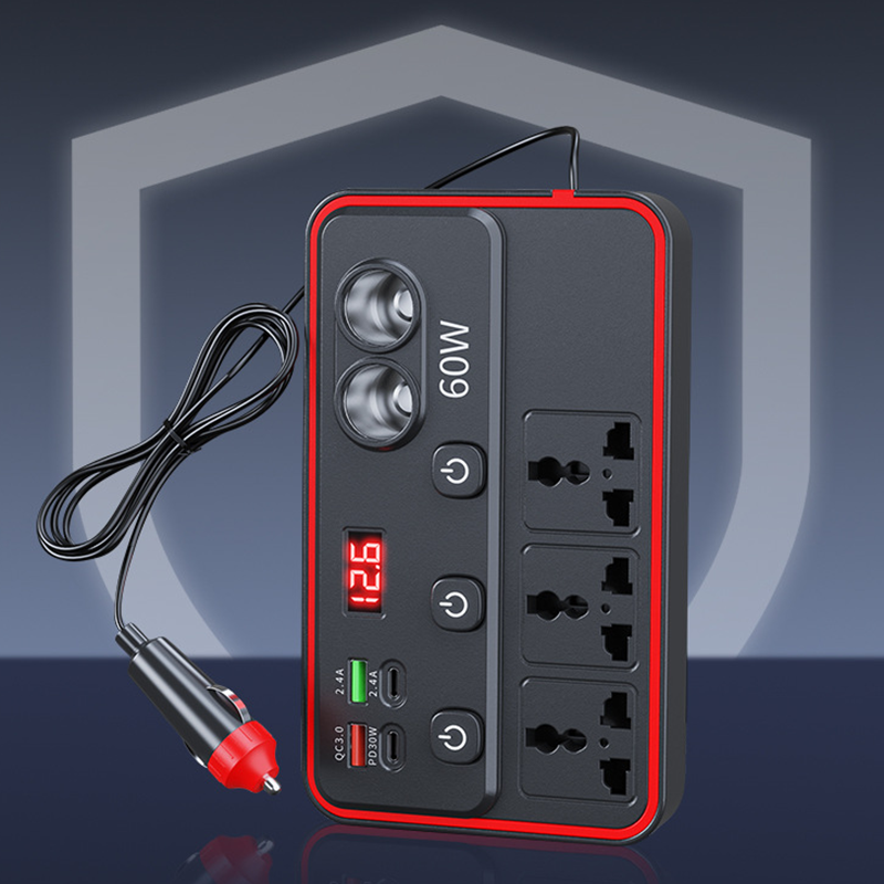 Multifunctional Car Charger with AC Outlets & USB