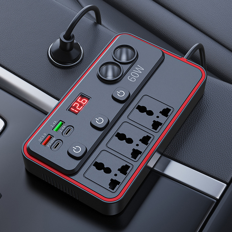 Multifunctional Car Charger with AC Outlets & USB