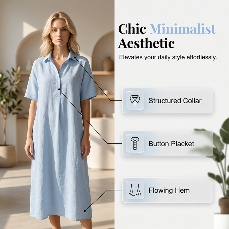 Women's Casual Linen Blend Shirt Dress