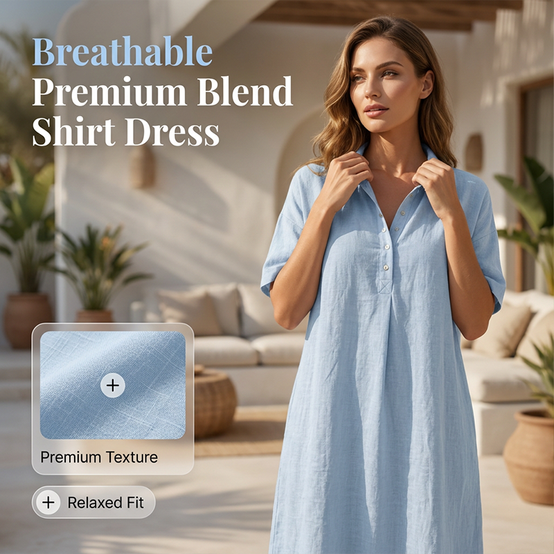 Women's Casual Linen Blend Shirt Dress