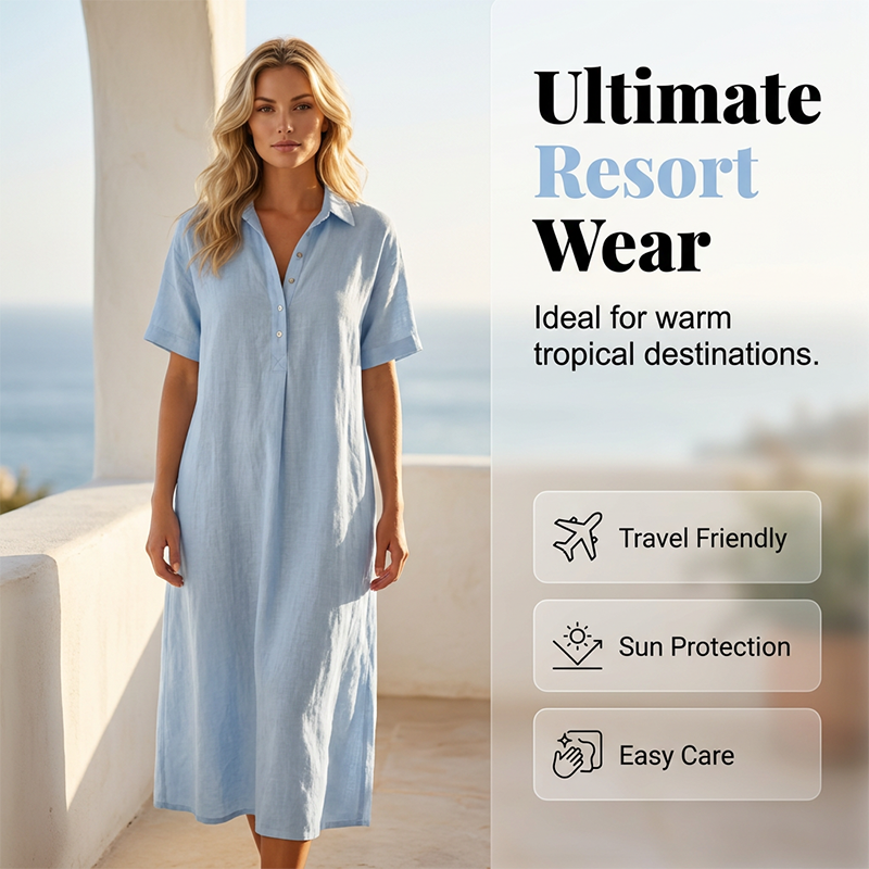 Women's Casual Linen Blend Shirt Dress
