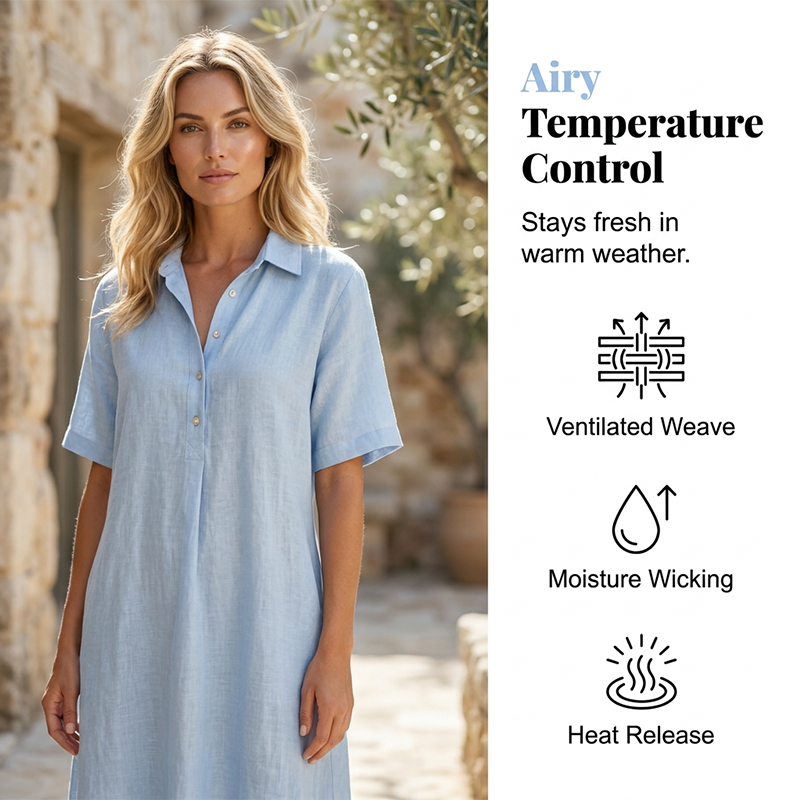 Women's Casual Linen Blend Shirt Dress