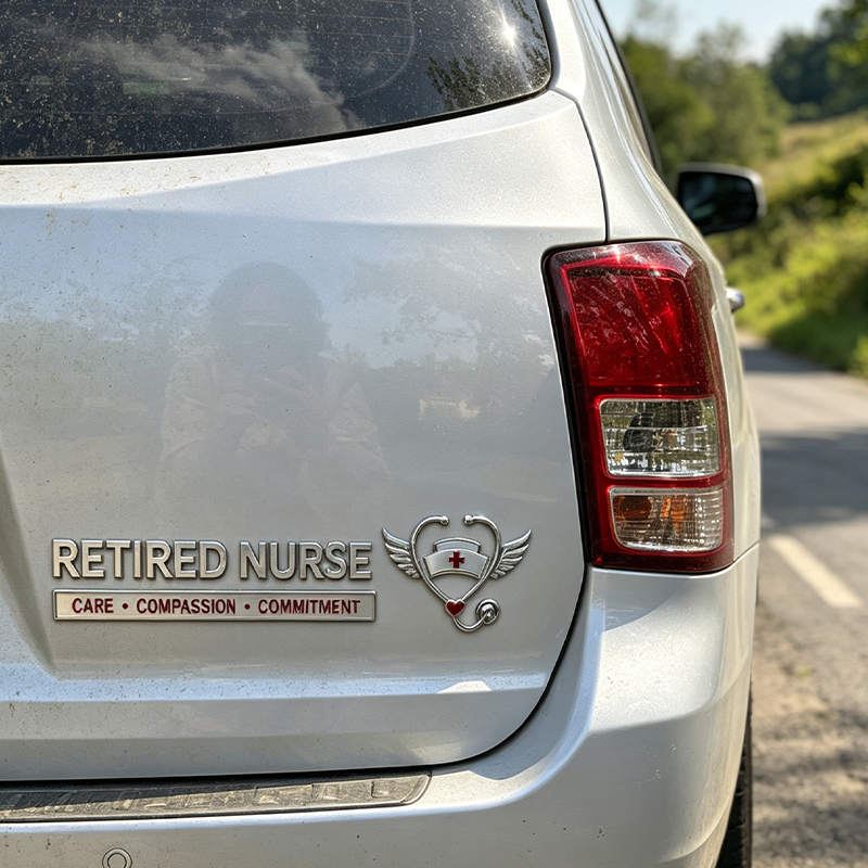 Retired Nurse Metal Car Emblem
