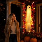 Hanging Halloween Ghost on Swing with Remote LED and Maple Leaves