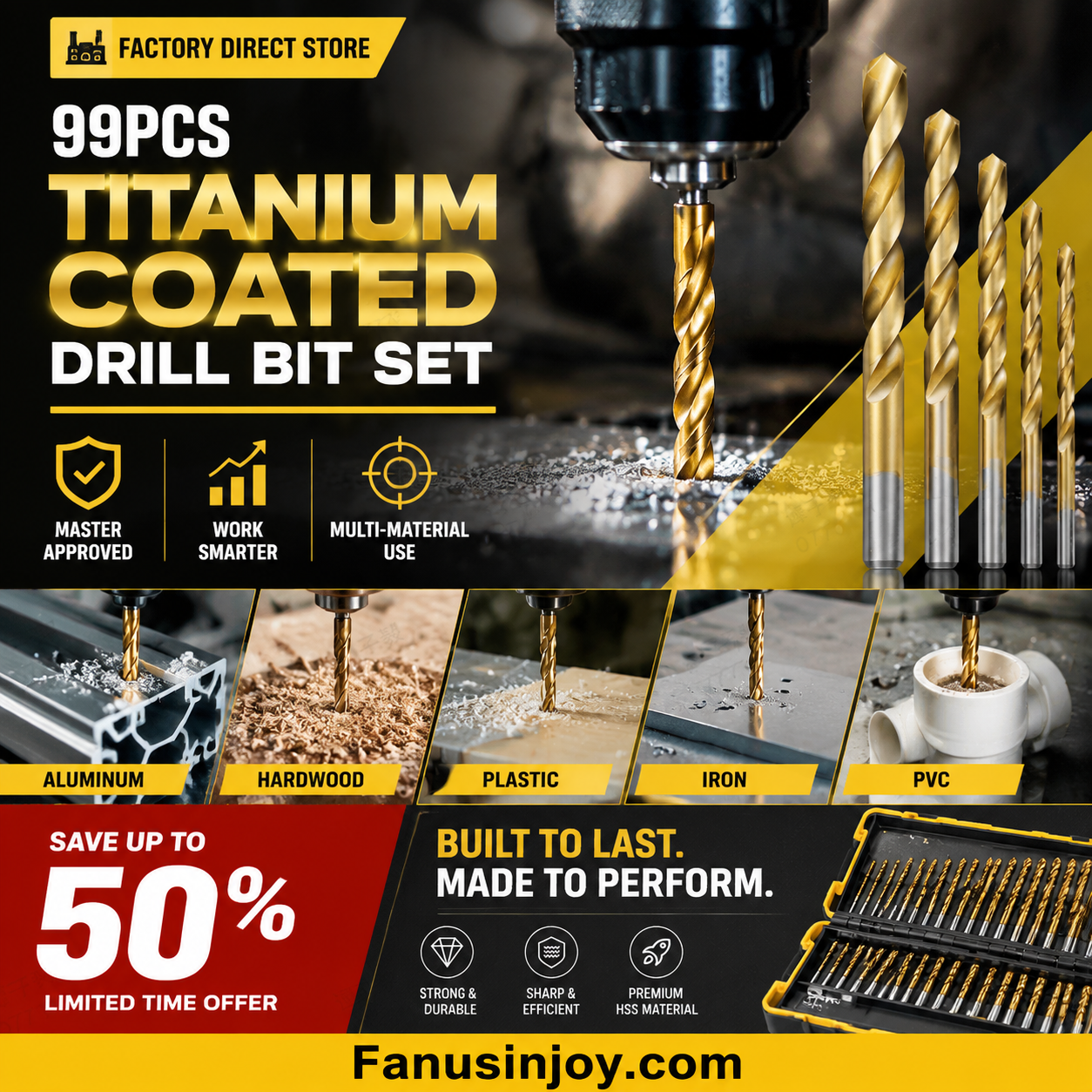 🔥Limited time 50% OFF!🔧 High-efficiency tool favored by veteran craftsmen!Factory Outlet-99pcs Titanium Coated Drill Bit Set